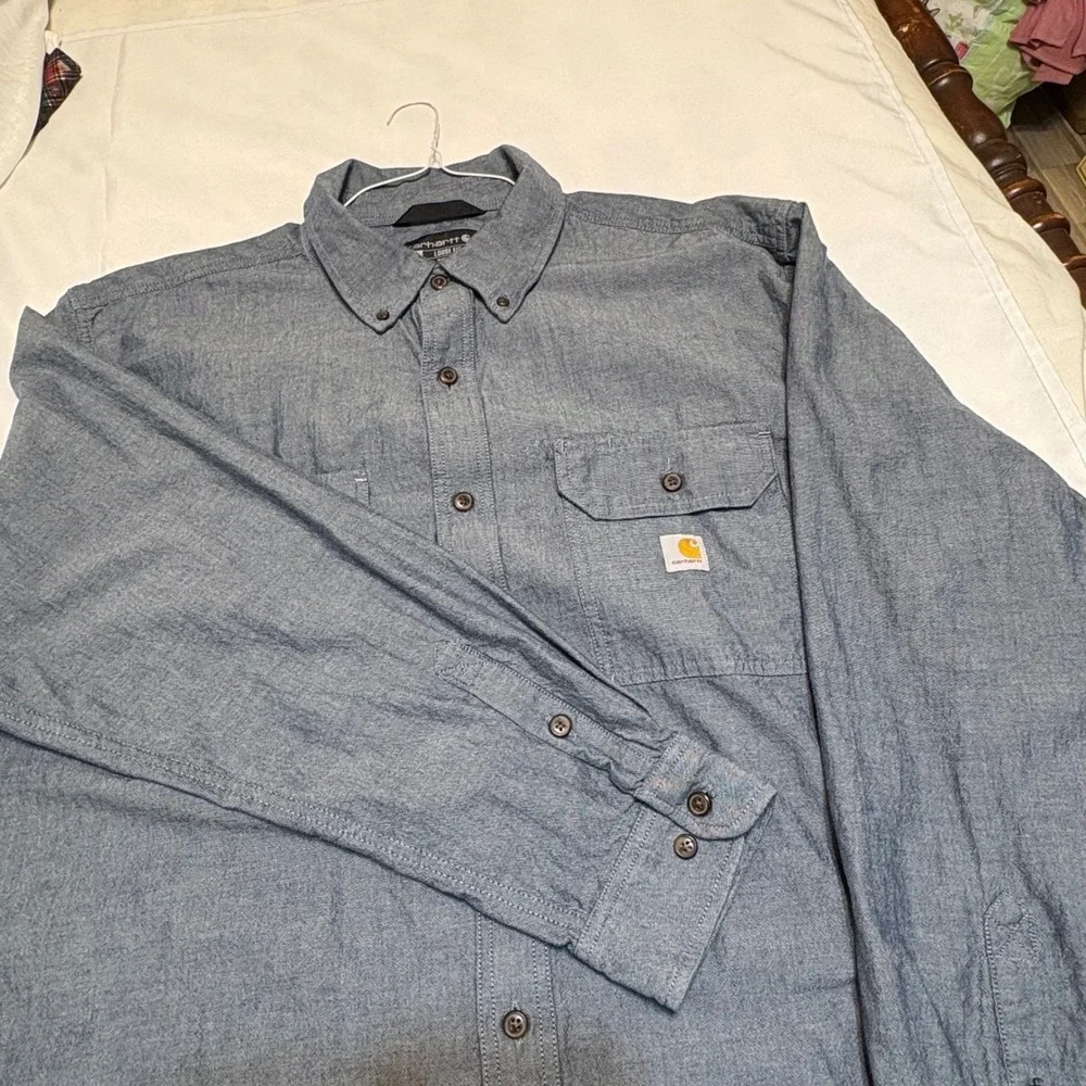 Carhartt Mens Loose Fit Blue Chambray Button Down Work Shirt XL